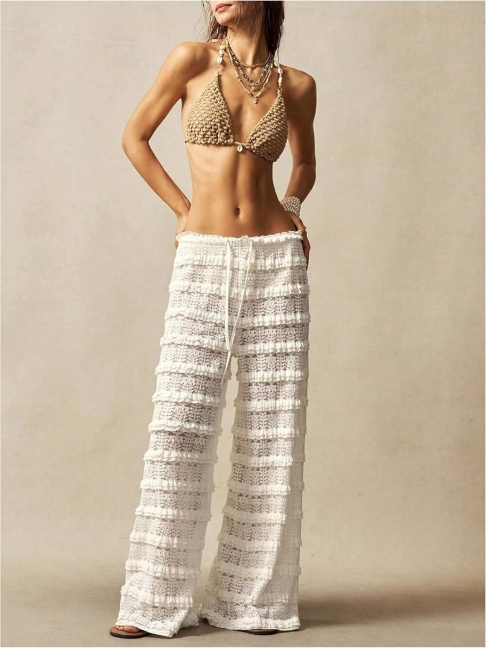 Chic Women's Crochet Lace Pants - Stylish Mesh Beach Cover-Up for Vacation - Picture 5 of 5
